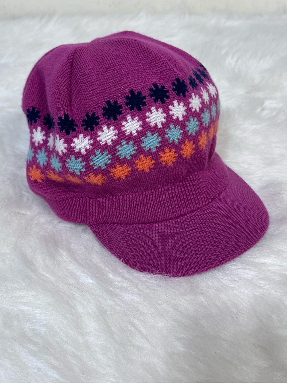 Purple Knit Snowflake Cap with Brim